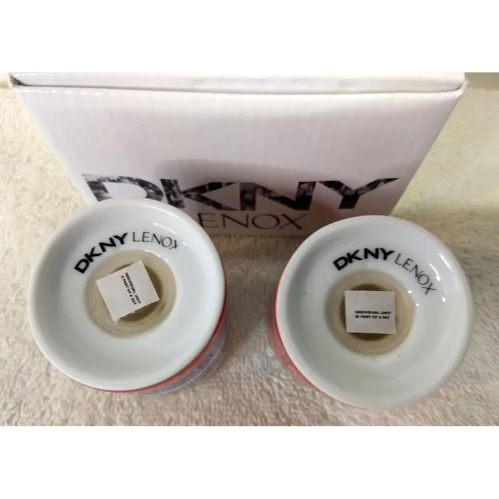 Lenox DKNY Urban Essentials Cherry Salt & Pepper Shakers Stackable Red - Stripes
